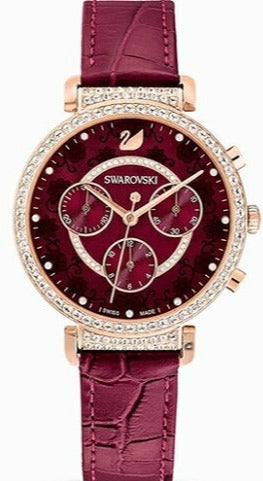 Swarovski Spring Flower Chronograph Red Dial Red Leather Strap Watch for Women - 5598689 Buy Now By Swarovski