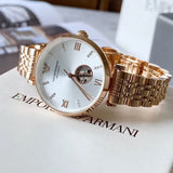 Emporio Armani Gianni T-Bar Silver Dial Rose Gold Steel Strap Watch For Women - AR60023 Buy Now By Emporio Armani