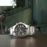 Guess Atlas Chronograph Black Dial Silver Steel Strap Watch For Men - W0668G3 Buy Now By Guess