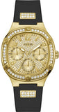 Guess Duchess Crystals Gold Dial Black Silicon Strap Watch For Women - GW0619L2 Buy Now By Guess