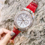 Guess Limelight Quartz Diamonds White Dial Red Leather Strap Watch For Women - W0775L11 Buy Now By Guess