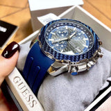 Guess Octane Chronograph Black Dial Blue Rubber Strap Watch For Men - W1047G2 Buy Now By Guess