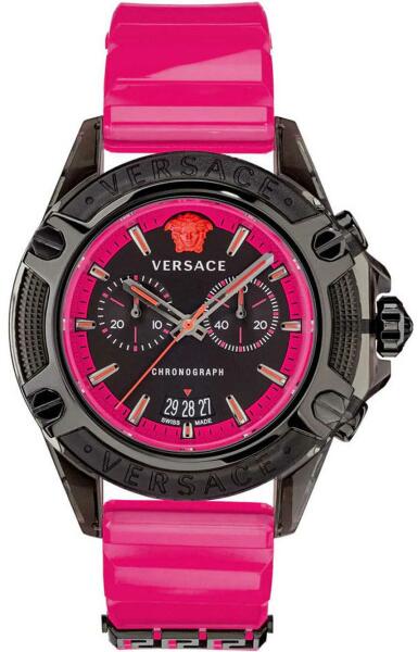 Versace Icon Active Chronograph Quartz Black Dial Pink Rubber Strap Watch For Men - VEZ700221 Buy Now By Versace