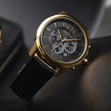 Armani Exchange Outerbanks Chronograph Black Dial Black Leather Strap Watch For Men - AX7133 Buy Now By Armani Exchange