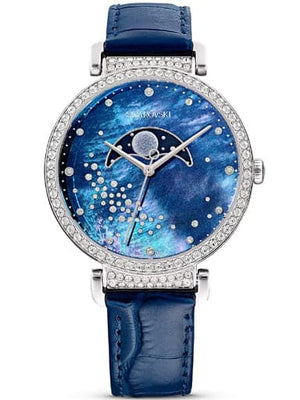Swarovski Passage Moon Phase Blue Dial Blue Leather Strap Watch for Women - 5613320 Buy Now By Swarovski