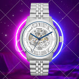 Fossil Townsman Automatic Skeleton Silver Dial Silver Steel Strap Watch for Men - ME3044 Buy Now By Fossil