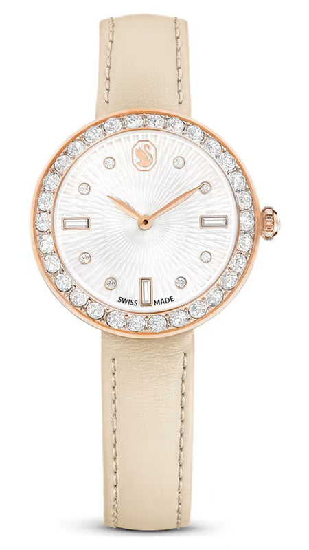 Swarovski Certa Crystals Silver Dial Beige Leather Strap Watch for Women - 5672968 Buy Now By Swarovski
