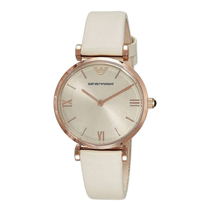 Emporio Armani Gianni T Bar Light Brown Dial White Leather Strap Watch For Women - AR1769 Buy Now By Emporio Armani