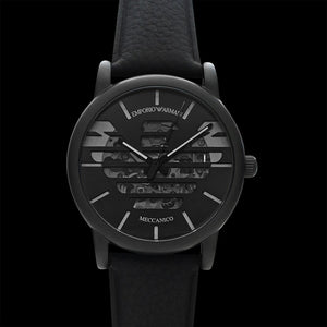 Emporio Armani Meccanico Quartz Black Dial Black Leather Strap Watch For Men - AR60032 Buy Now By Emporio Armani