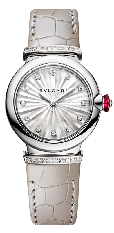 Bvlgari LVCEA Diamonds Silver Mother of Pearl Dial Silver Leather Strap Watch for Women - LVCEA103367 Buy Now By Bvlgari