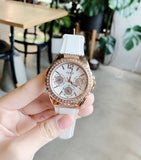 Guess Confetti Crystal Rose Gold Dial White Silicone Strap Watch For Women - W1098L5 Buy Now By Guess