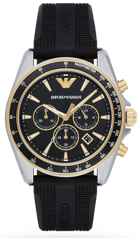 Emporio Armani Sigma Chronograph lack Dial Black Rubber Strap Watch For Men - AR80003 Buy Now By Emporio Armani