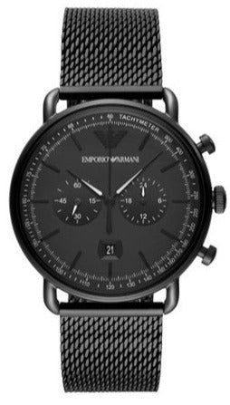 Emporio Armani Aviator Chronograph Black Dial Black Mesh Bracelet Watch For Men - AR11264 Buy Now By Emporio Armani