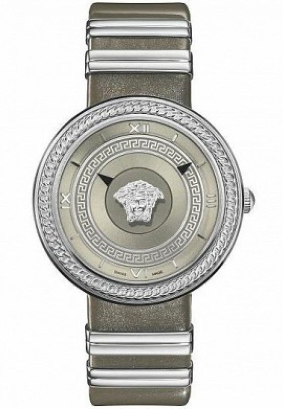 Versace V Metal Icon Silver Dial Silver & Grey Strap Watch for Women - VLC120016 Buy Now By Versace