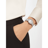 Bvlgari LVCEA Diamonds Silver Mother of Pearl Dial Silver Leather Strap Watch for Women - LVCEA103367 Buy Now By Bvlgari