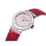Bvlgari Lvcea Intarsio Diamonds Mother of Pearl Pink Dial Red Leather Strap Watch for Women - LVCEA103619 Buy Now By Bvlgari
