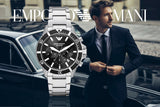 Emporio Armani Diver Chronograph Quartz Black Dial Silver Steel Strap Watch For Men - AR11360 Buy Now By Emporio Armani