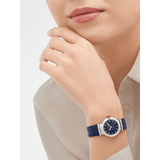 Bvlgari Lvcea Intarsio Aventurine Diamonds Blue Dial Blue Leather Strap Watch for Women - LVCEA103617 Buy Now By Bvlgari