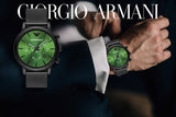 Emporio Armani Luigi Chronograph Green Dial Black Mesh Bracelet Watch For Men - AR11470 Buy Now By Emporio Armani