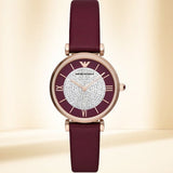 Emporio Armani Gianni T Bar Crystals Maroon Dial Maroon Leather Strap Watch for Women - AR11487 Buy Now By Emporio Armani
