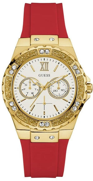 Guess Diamonds White Dial Red Rubber Strap Watch for Women - GW0431L1 Buy Now By Guess