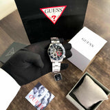 Guess Axle Multifunction Black Dial Silver Steel Strap Watch For Men - GW0488G1 Buy Now By Guess