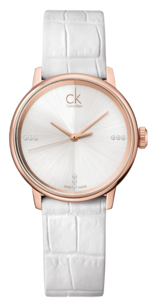 Calvin Klein Accent White Dial White Leather Strap Watch for Women - K2Y2Y6KW Buy Now By Calvin Klein