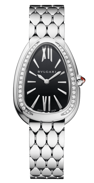 Bvlgari Serpenti Seduttori Diamonds Black Dial Silver Steel Strap Watch for Women - SERPENTI103449 Buy Now By Bvlgari