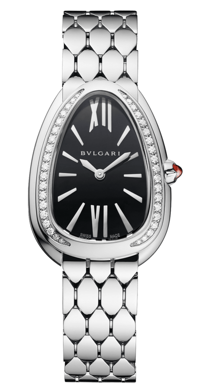 Bvlgari Serpenti Seduttori Diamonds Black Dial Silver Steel Strap Watch for Women - SERPENTI103449 Buy Now By Bvlgari