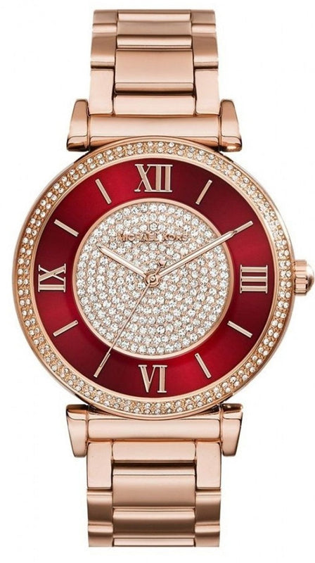 Michael Kors Caitlin Red Dial Rose Gold Stainless Steel Strap Watch for Women - MK3377 Buy Now By Michael Kors