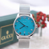 Gucci G-Timeless Turquiose Mother of Pearl Dial Silver Mesh Bracelet Watch For Women - YA1264039 Buy Now By Gucci