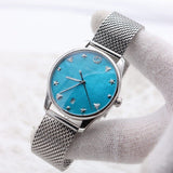 Gucci G-Timeless Turquiose Mother of Pearl Dial Silver Mesh Bracelet Watch For Women - YA1264039
