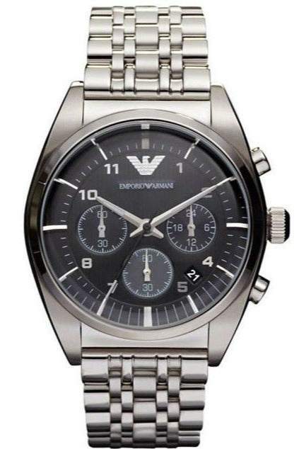 Emporio Armani Franco Black Dial Silver Steel Strap Watch For Men - AR0373 Buy Now By Emporio Armani