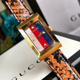 Gucci G-Frame Mother of Pearl Dial Brown Leather Snakeskin Strap Watch For Women - YA147402 Buy Now By Gucci
