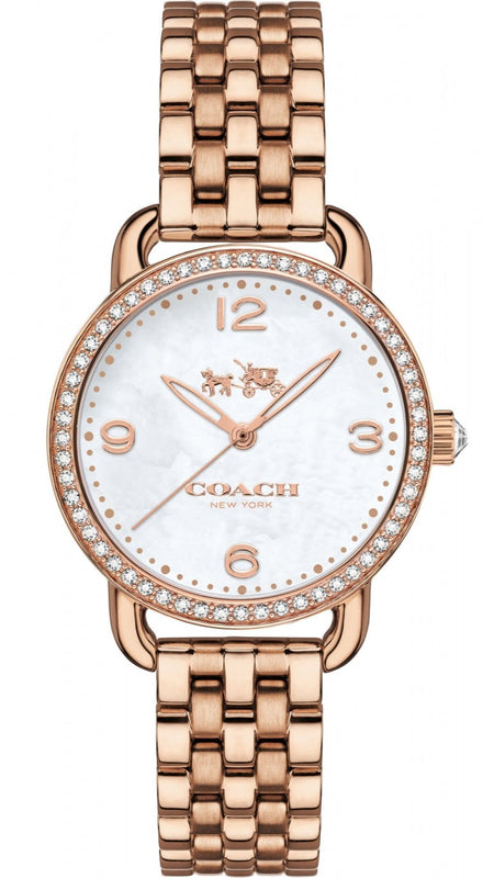 Coach Delancey Mother of Pearl White Dial Rose Gold Steel Strap Watch for Women - 14502479 Buy Now By Coach