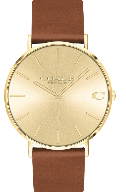 Coach Charles Gold Dial Brown Leather Strap Watch for Women - 14602433 Buy Now By Coach