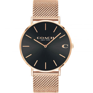 Coach Charles Black Dial Rose Gold Mesh Bracelet Watch for Men - 14602552 Buy Now By Coach