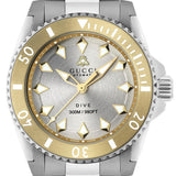 Gucci Dive Automatic 18K Gold Silver Dial Silver Steel Strap Watch for Men - YA136357 Buy Now By Gucci