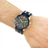 Guess Oasis Blue Dial Blue & Rose Gold Stainless Steel Strap Watch For Men - W0366G4 Buy Now By Guess