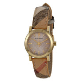 Burberry The City Gold Dial Haymarket Brown Leather Strap Watch for Women - BU9219 Buy Now By Burberry
