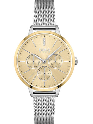 Hugo Boss Symphony Gold Dial Silver Mesh Bracelet Watch for Women - 1502600 Buy Now By Hugo Boss