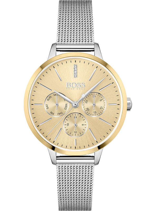 Hugo Boss Symphony Gold Dial Silver Mesh Bracelet Watch for Women - 1502600 Buy Now By Hugo Boss