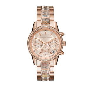 Michael Kors Ritz Chronograph Rose Gold Dial Rose Gold Steel Strap Watch For Women - MK6485 Buy Now By Michael Kors