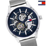 Tommy Hilfiger Spencer Skeleton Black Dial Silver Mesh Bracelet Watch for Men - 1791643 Buy Now By Tommy Hilfiger