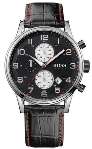 Hugo Boss Aeroliner Black Dial Black Leather Strap Watch for Men - 1512631 Buy Now By Hugo Boss