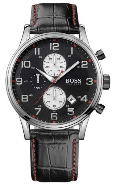 Hugo Boss Aeroliner Black Dial Black Leather Strap Watch for Men - 1512631 Buy Now By Hugo Boss