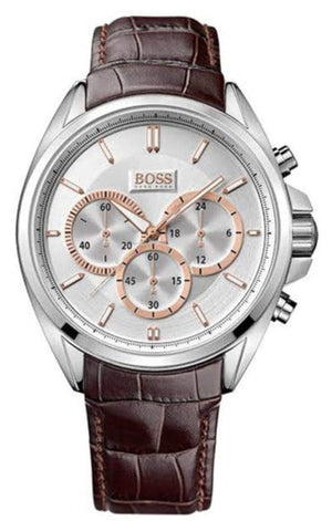 Hugo Boss Driver Quartz Silver Dial Brown Leather Strap Watch For Men - HB1512881 Buy Now By Hugo Boss