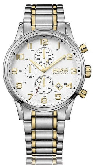 Hugo Boss Areoliner Chronograph White Dial Two Tone Steel Strap Watch for Men - 1513236 Buy Now By Hugo Boss