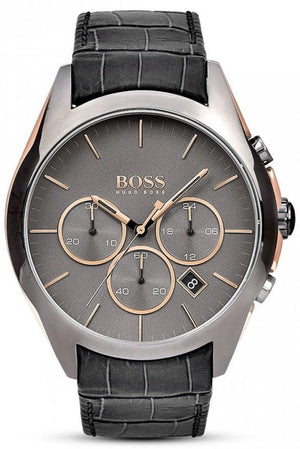 Hugo Boss Onyx Grey Dial Black Leather Strap Watch for Men - 1513366 Buy Now By Hugo Boss