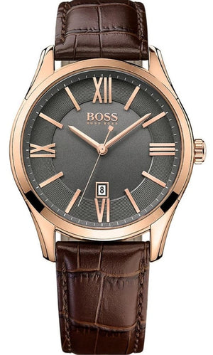 Hugo Boss Ambassador Grey Dial Brown Leather Strap Watch for Men - 1513387 Buy Now By Hugo Boss